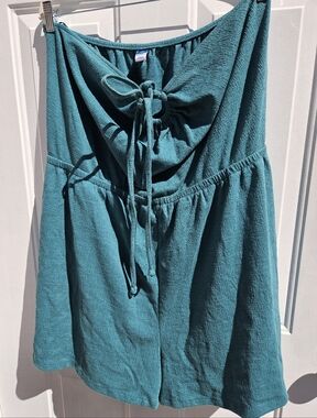 Old Navy Teal Tie Front Strapless Romper Pockets Size XXL Boho Festival Summer